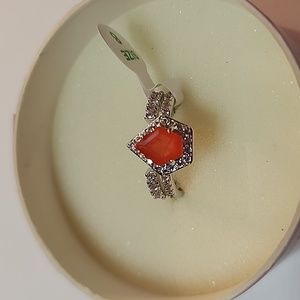 Bomb Party Ring size 8 lab Created carnelian fused with genuine quartz